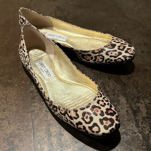 Jimmy Choo Leopard Print Patent Skimmers/Ballet Flats38